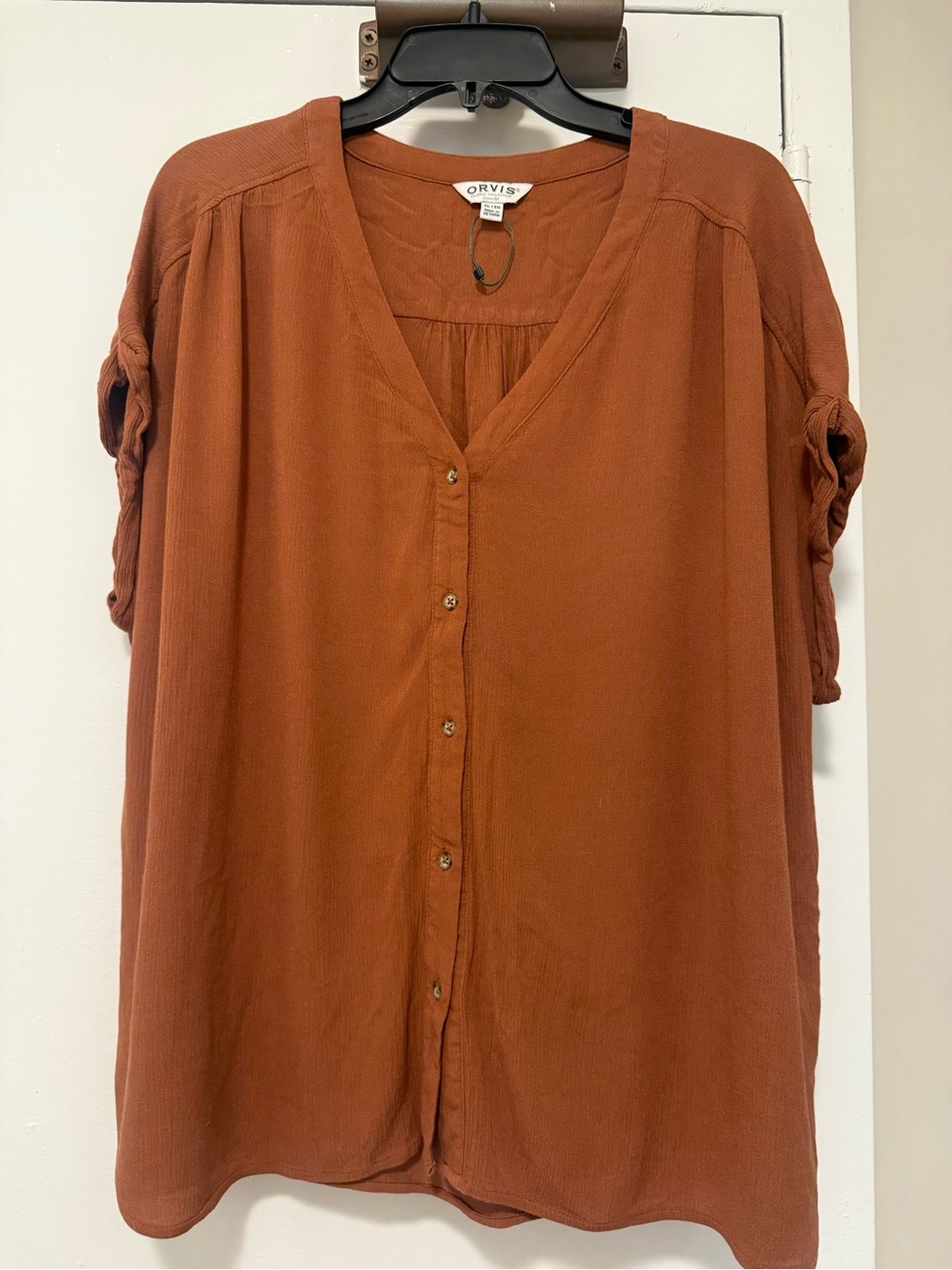 Orvis Women's Burnt Orange Button-Front V-Neck Blouse